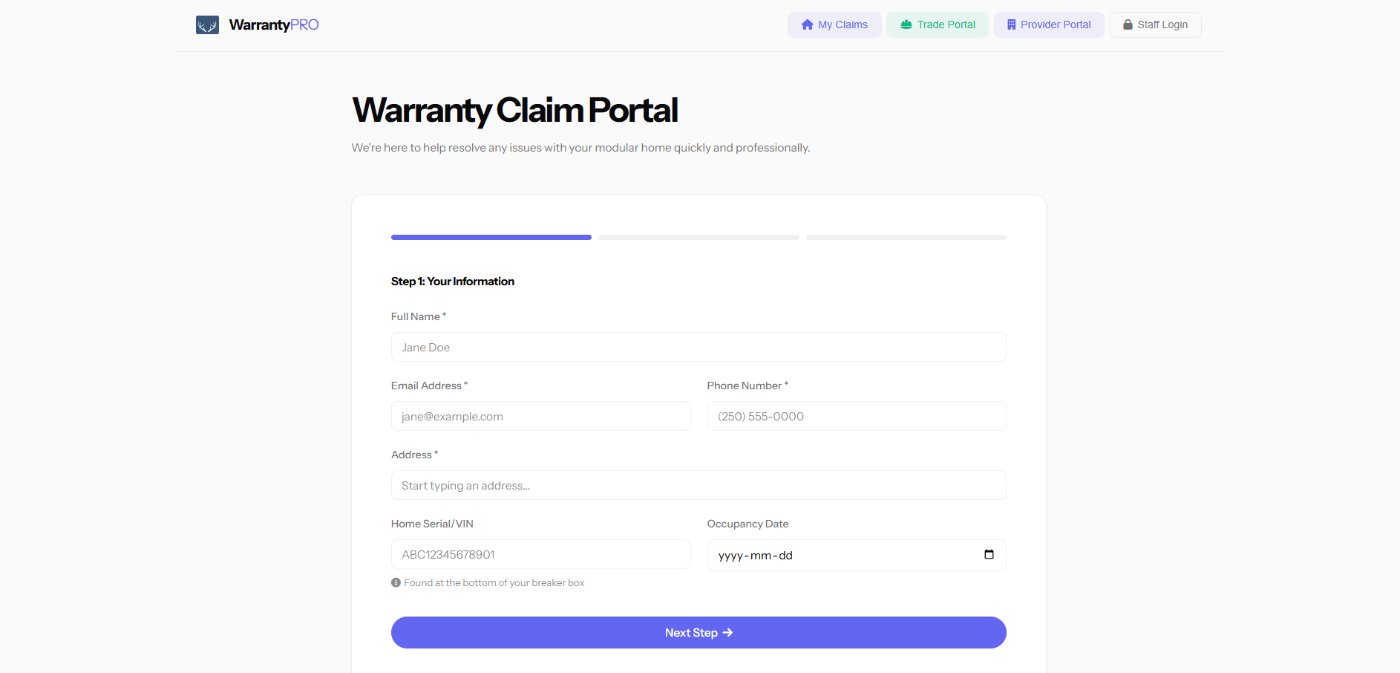 WarrantyPRO claim portal